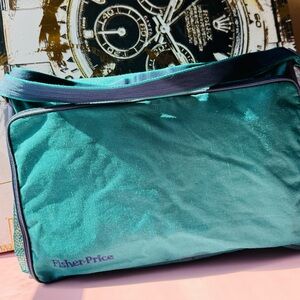 Fisher-Price Vintage Teal diaper Bag with Navy Trim
